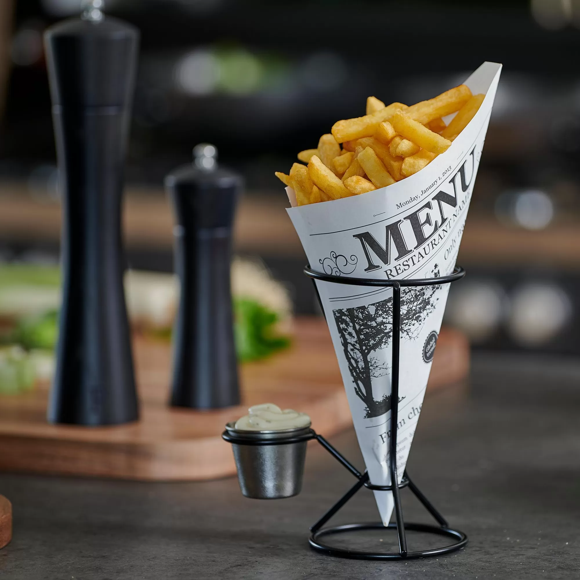 CASA Njam Xl Supporto Cartoccio Con Contenitore Per Salsa Nero, Argentato* Aperitivo E Tapas